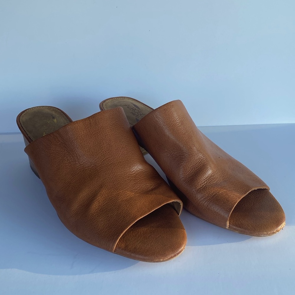 Aerosols Heelrest Brown Leather Slip-On Open-Toed Shoe Size 10